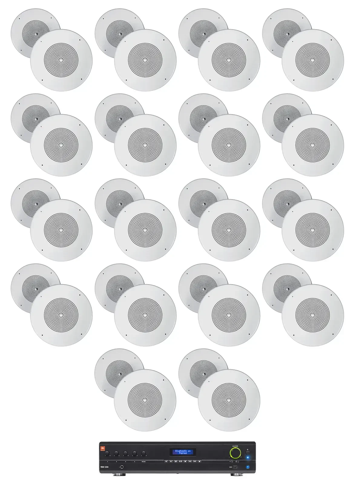 JBL VMA1240 Commercial/Restaurant 240W 70v Amplifier+(36) 8" Ceiling Speakers