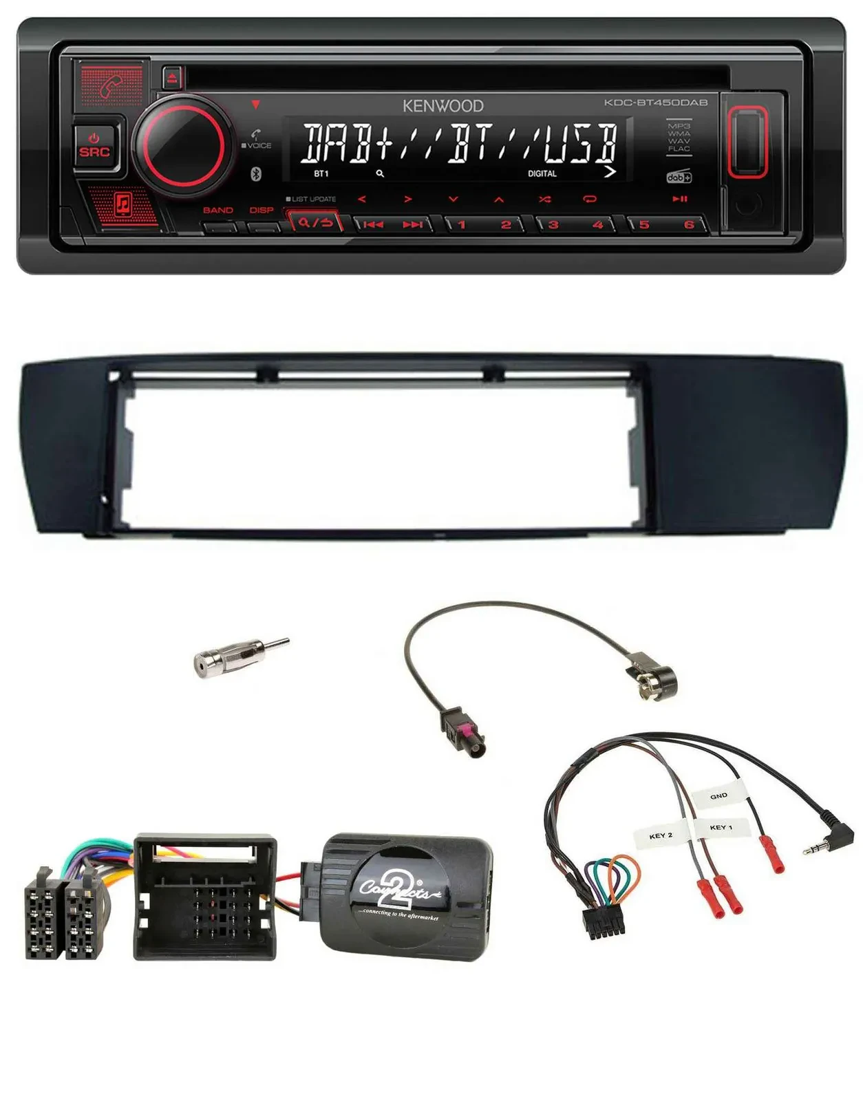 Kenwood Lenkrad CD USB Bluetooth DAB Autoradio für BMW X3 04-10 E83 seitlich