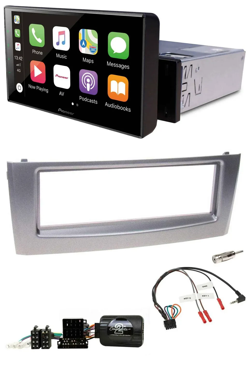 Pioneer Bluetooth Lenkrad DAB USB Autoradio für Fiat Grande Punto 2006-2010 grau