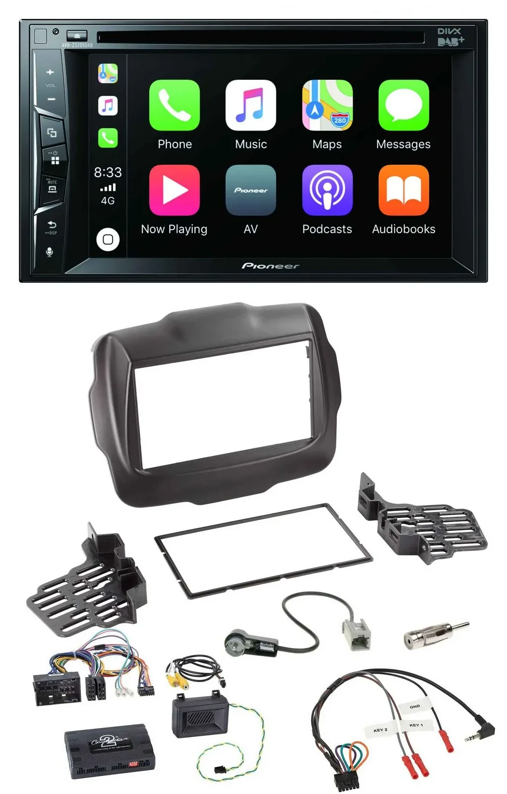 Автомагнитола для Jeep Renegade (с 2015) Pioneer 2DIN, USB, DVD, Bluetooth, DAB, управление с руля