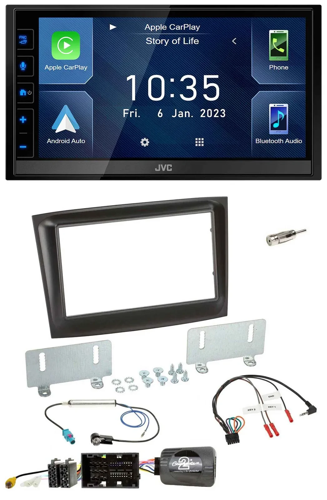 JVC DAB Bluetooth Lenkrad USB 2DIN Autoradio für Fiat Doblo ab 2015 schwarz