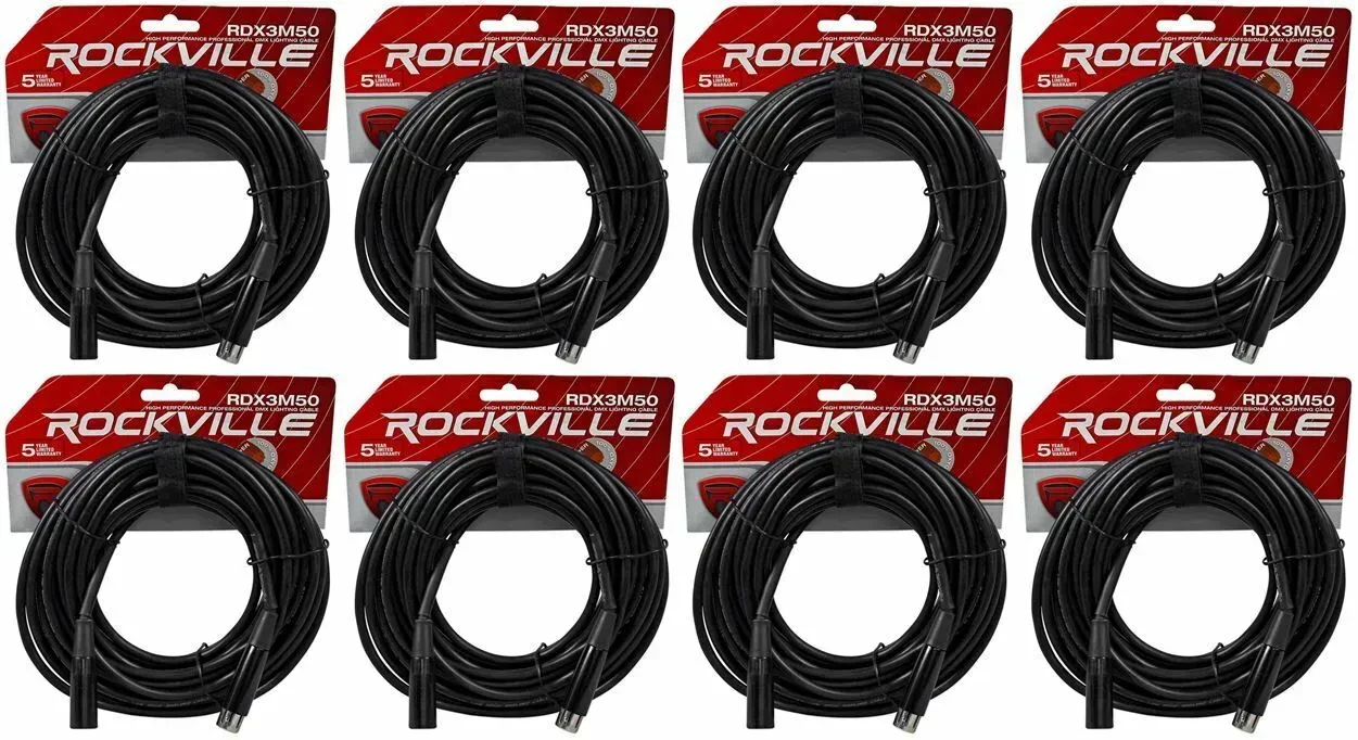 DMX-кабель Rockville RDX3M50 Black 15.25 м (8 штук)