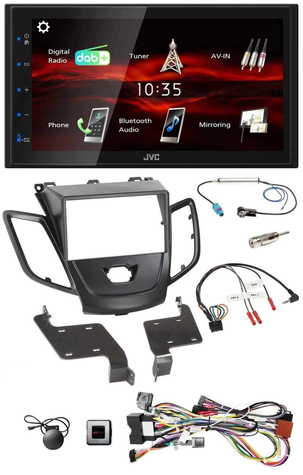 JVC USB Bluetooth Lenkrad DAB 2DIN Autoradio für Ford Fiesta 08-10 schwarz