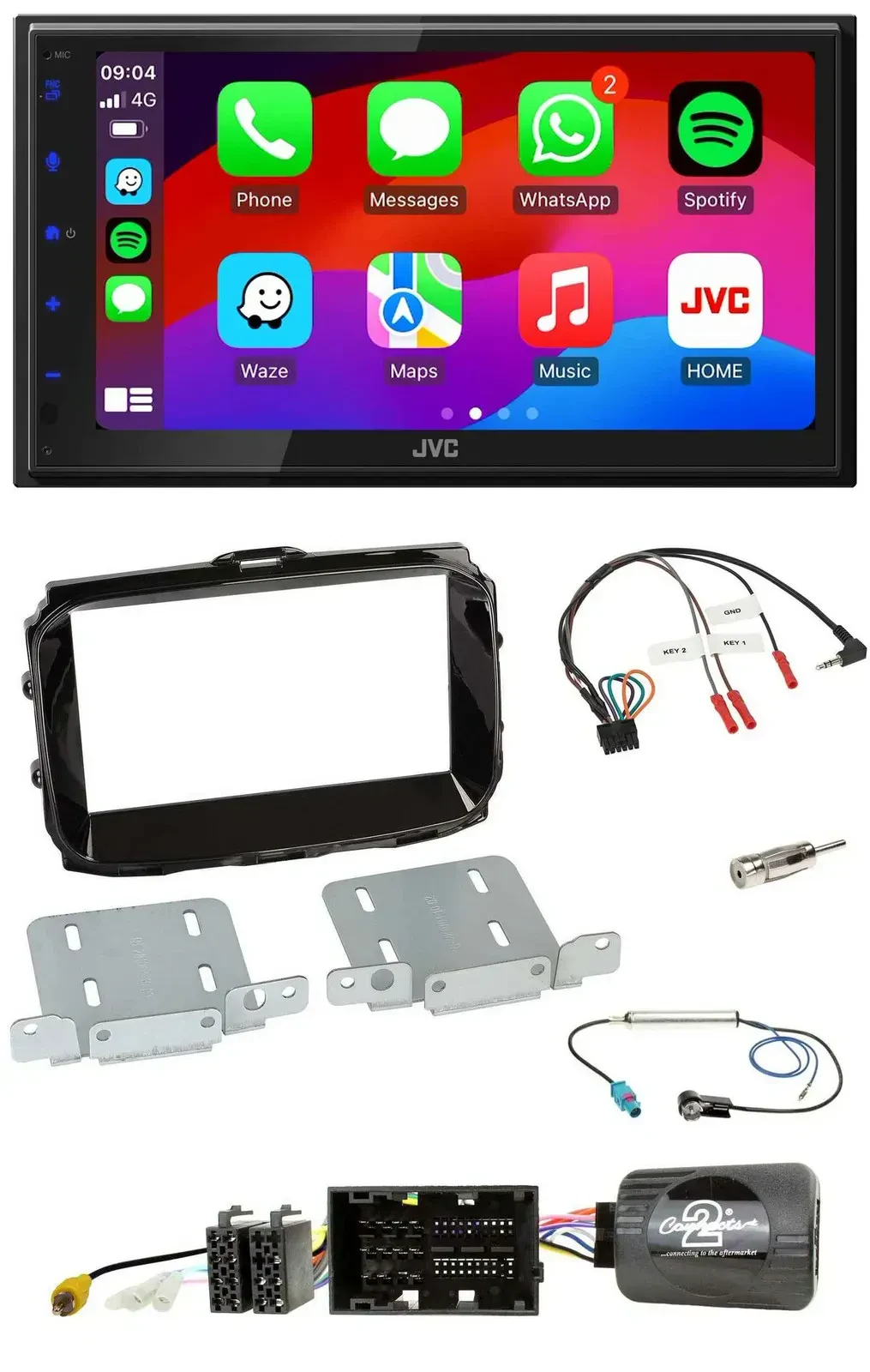 Автомагнитола JVC 2DIN Bluetooth DAB USB для Alfa Romeo Giulietta 2014–2021, поддержка управления на руле, черный (piano black)