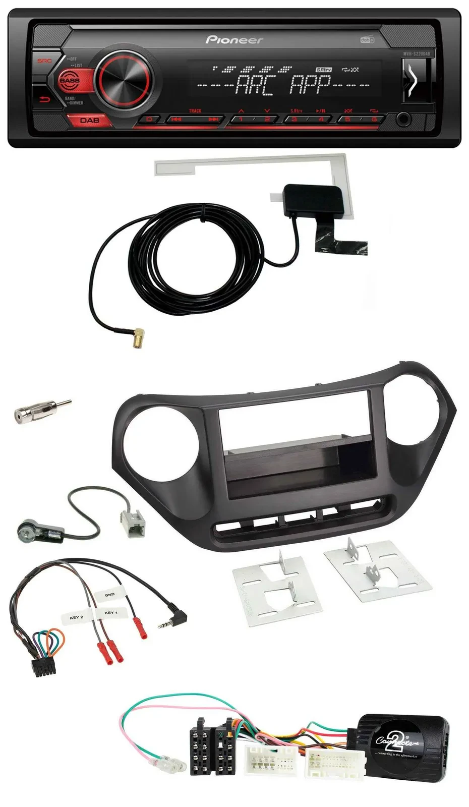 Автомагнитола для Hyundai i10 Pioneer 1DIN USB DAB MP3 черный с поддержкой управления на руле