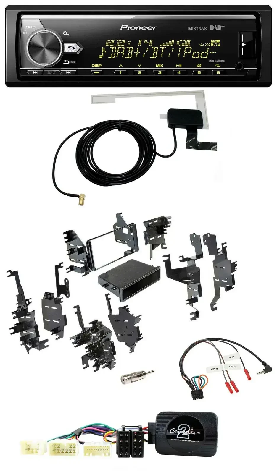 Автомагнитола для Toyota Yaris 2007–2012 Pioneer Bluetooth DAB USB с поддержкой кнопок на руле