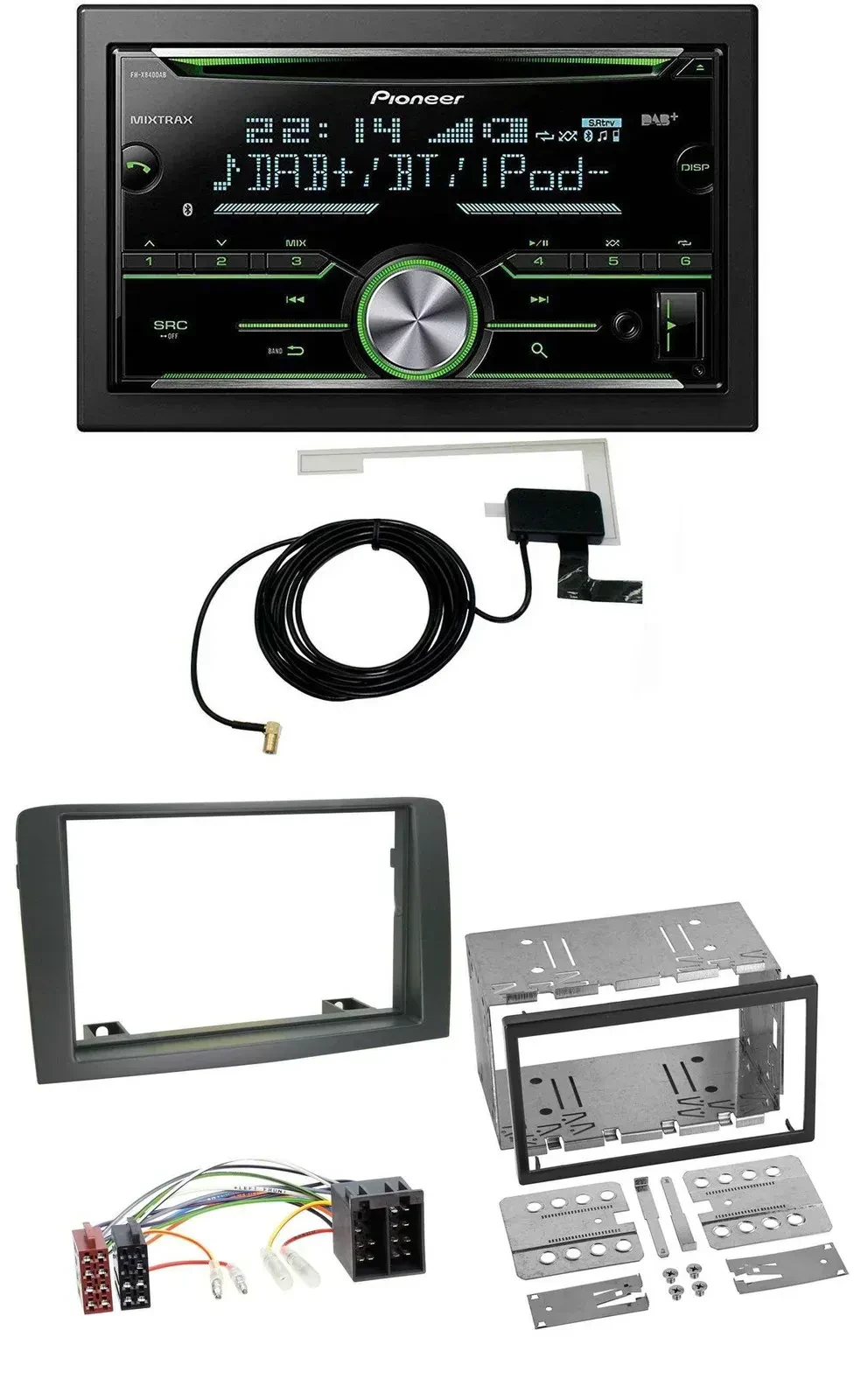 Автомагнитола Pioneer 2DIN CD/USB/MP3, Bluetooth, DAB для Fiat Idea (с 2005), серый