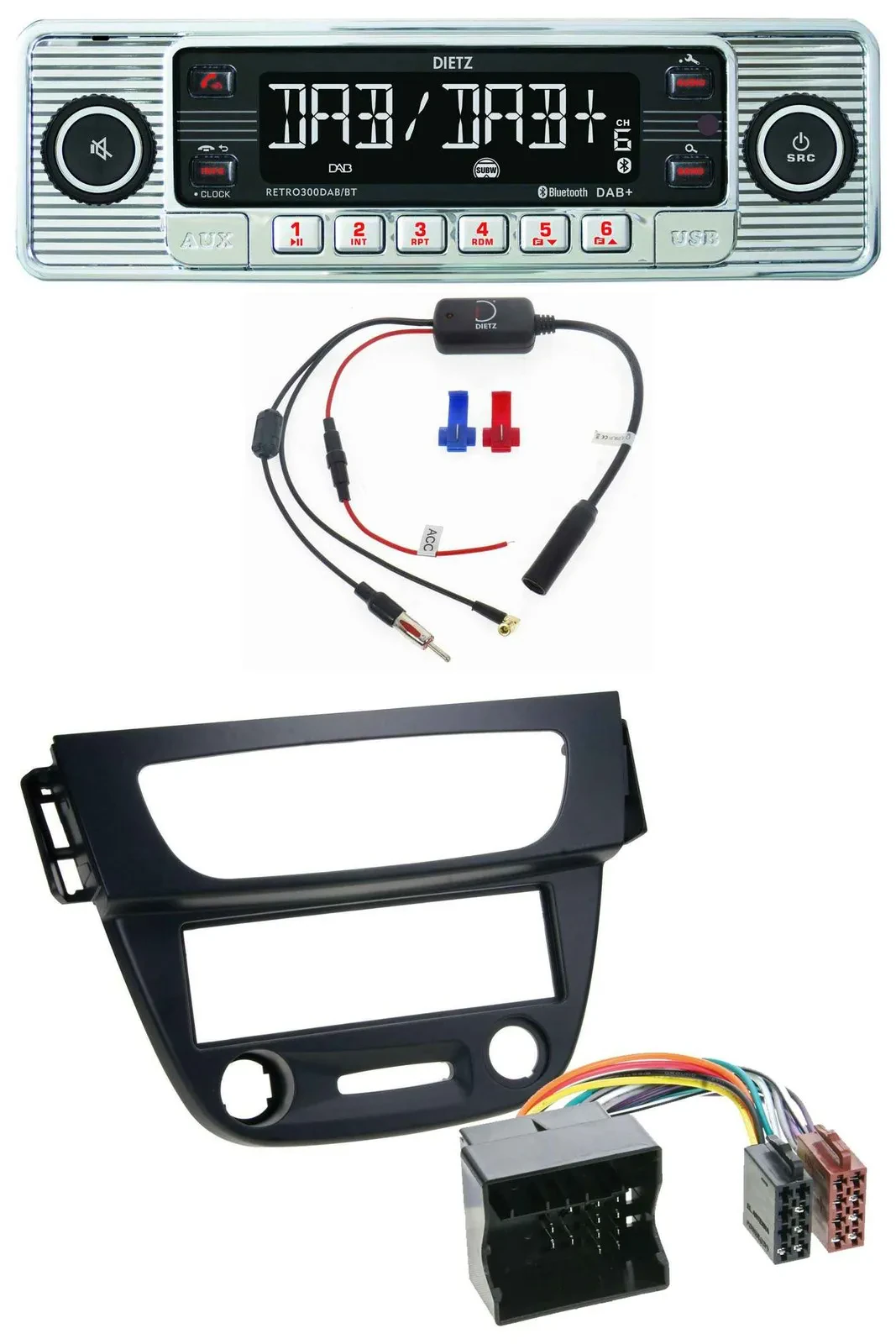 Dietz DAB USB MP3 Bluetooth Autoradio für Renault Megane 3 09-14 Quadlock schwar