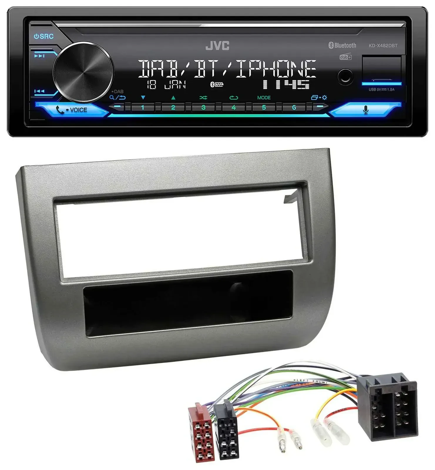 Автомагнитола для Lancia Y (03–11) JVC Bluetooth DAB USB MP3 антрацит