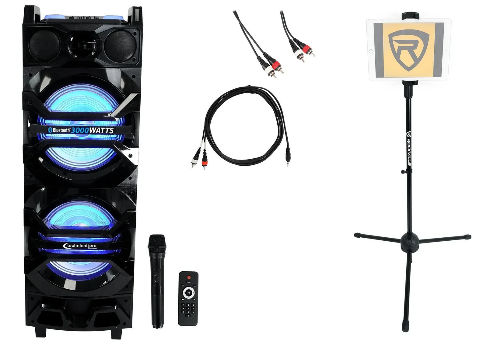 Technical Pro 3000w Rechargeable Karaoke Machine System w/Bluetooth+Tablet Stand