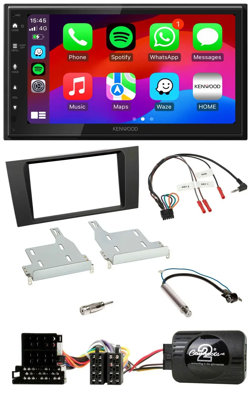 Kenwood Lenkrad USB DAB 2DIN Bluetooth Autoradio für Audi A4 1999-2001