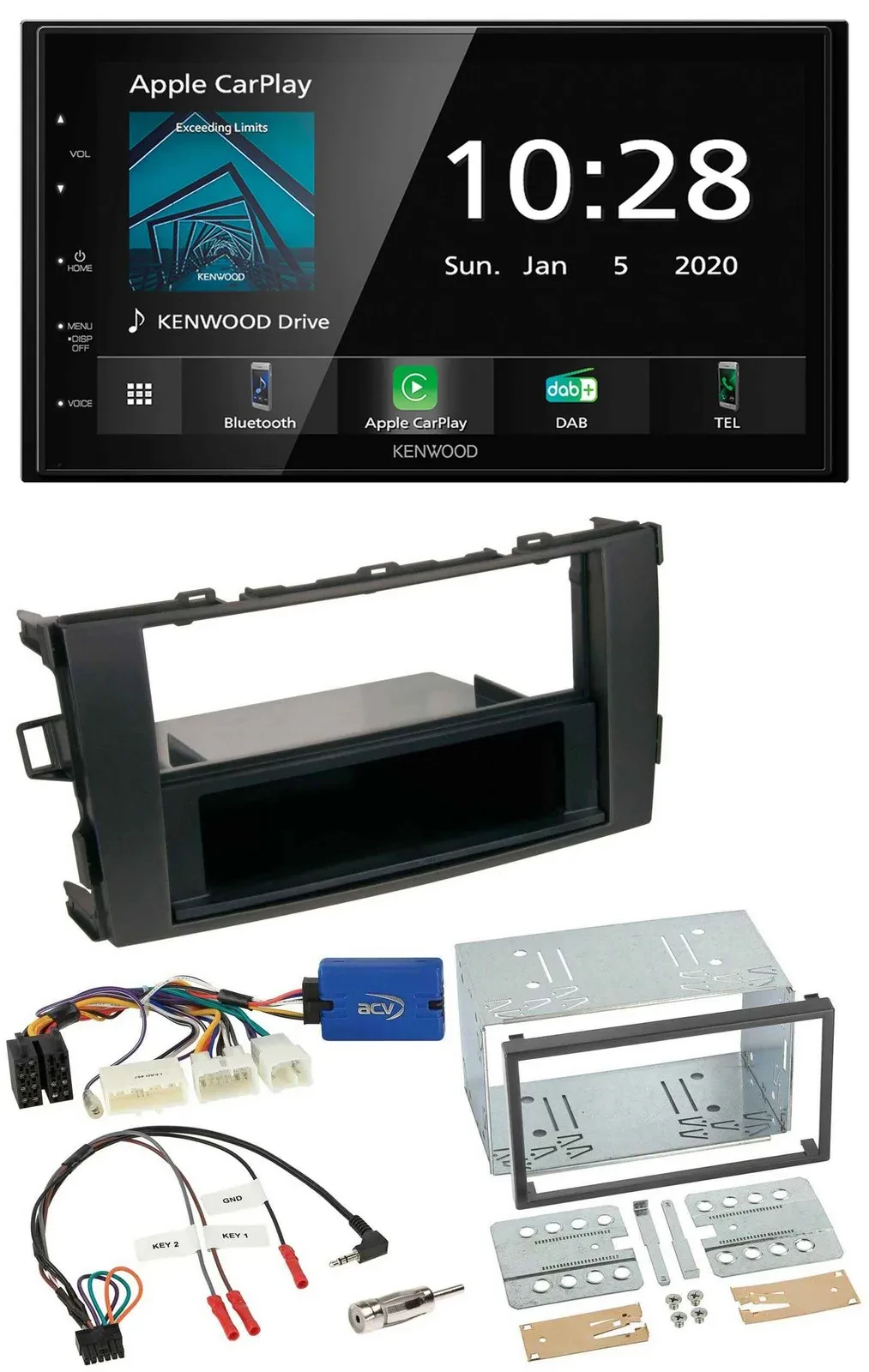 Kenwood Bluetooth Lenkrad DAB USB 2DIN Autoradio für Toyota Auris 2011-2012 schw