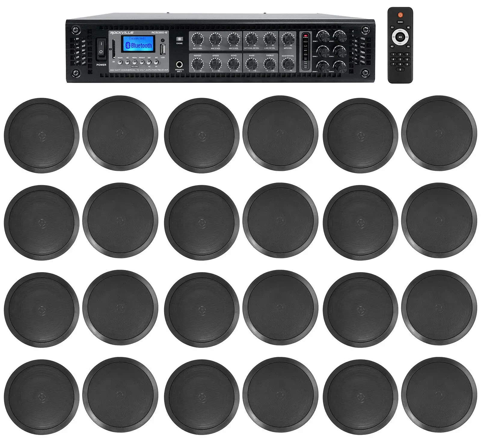 Потолочная акустика Rockville RCS350-6+(12) CC80T Bl HOTEL Black с усилителем (24 штуки)