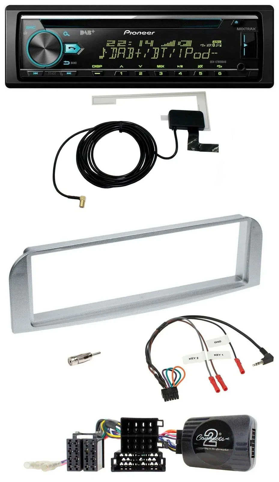 Автомагнитола Pioneer CD/USB/DAB MP3 для Alfa Romeo GT/147 2007–2010 серебристо-серая с поддержкой управления на руле