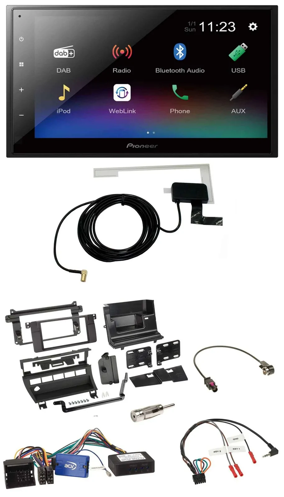 Pioneer DAB Lenkrad Bluetooth 2DIN USB Autoradio für BMW 3er 02-06 E46 5 Schalte