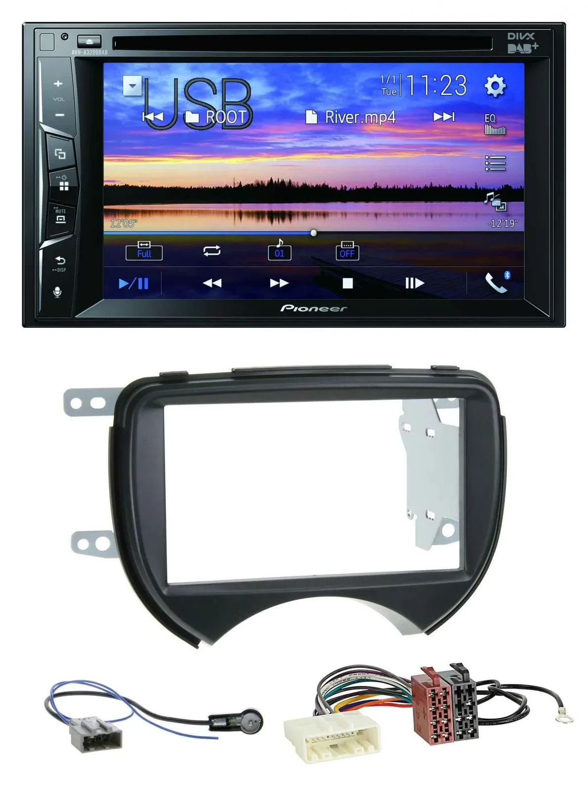 Pioneer Bluetooth 2DIN USB DVD DAB MP3 Autoradio für Nissan Micra 10-13 schwarz