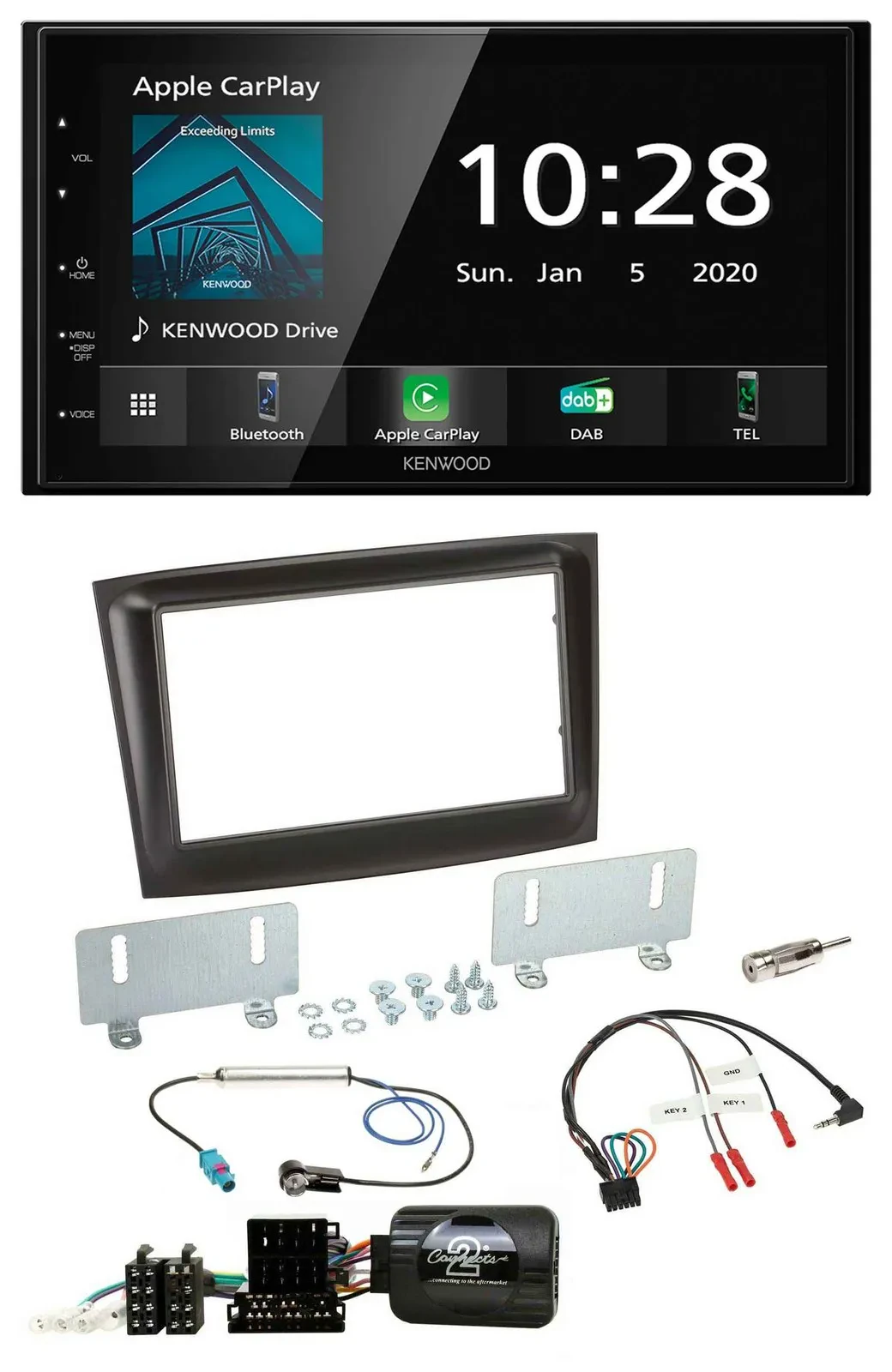 Kenwood Bluetooth Lenkrad DAB USB 2DIN Autoradio für Fiat Doblo ISO Can-Bus ab 1