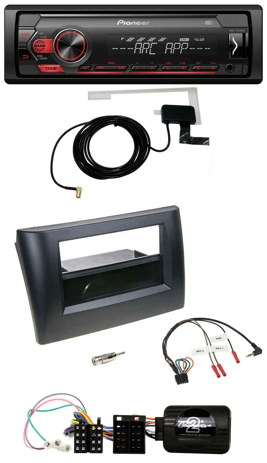 Автомагнитола Pioneer 1-DIN, USB, DAB, MP3, для Fiat Stilo 2001–2007, чёрная, с карманом, с поддержкой кнопок на руле