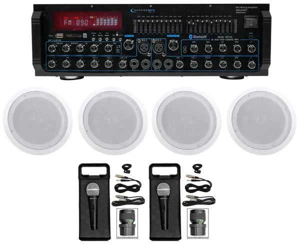 Technical Pro MM2000BT Bluetooth Karaoke Mixer System+(4) 8" Ceiling Speakers