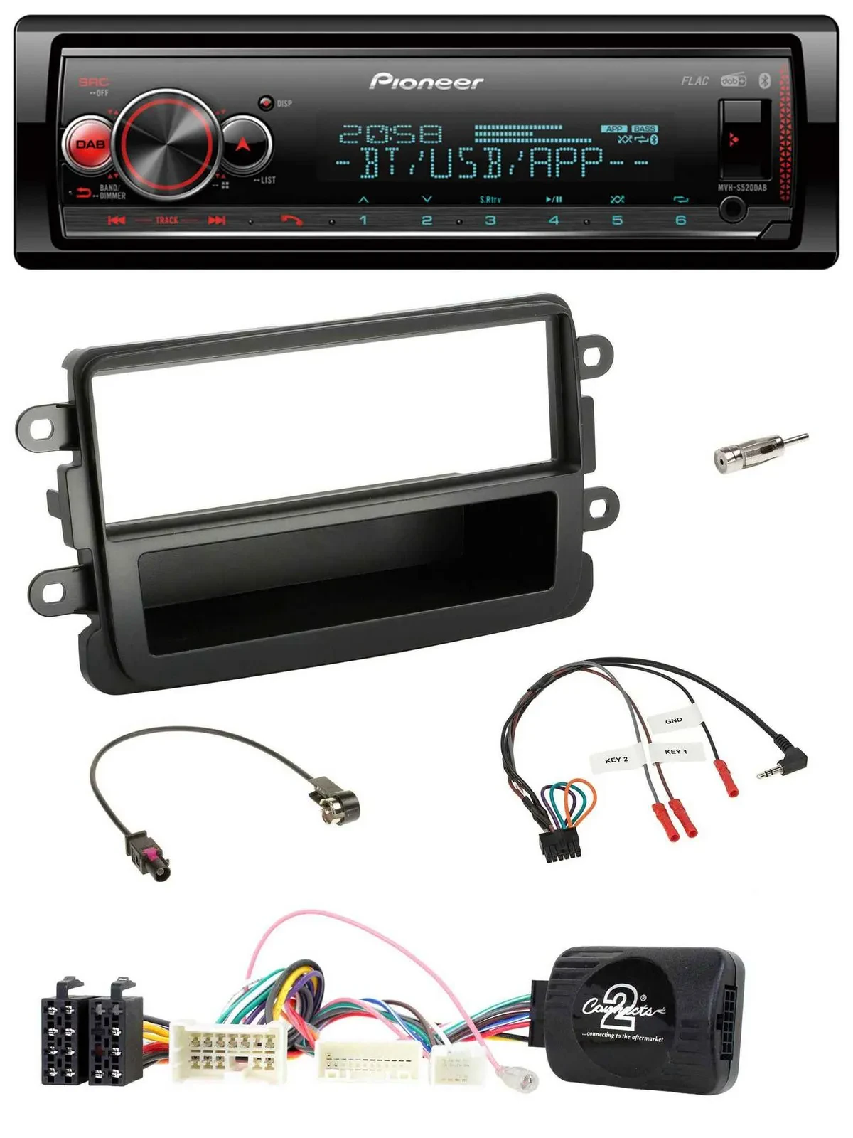 Pioneer Bluetooth USB Lenkrad DAB Autoradio für Dacia ab 2012 schwarz