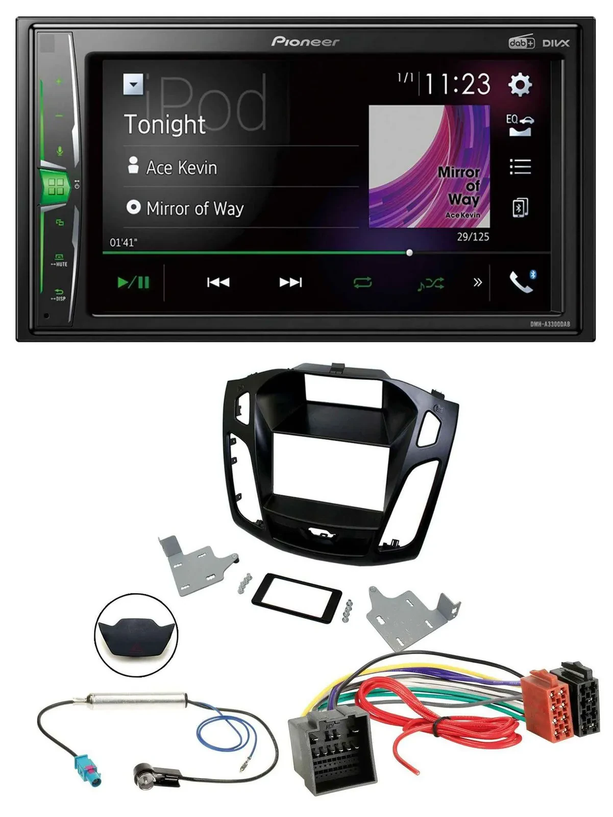 Автомагнитола Pioneer 2-DIN MP3 DAB USB Bluetooth для Ford Focus (с 2018), черный