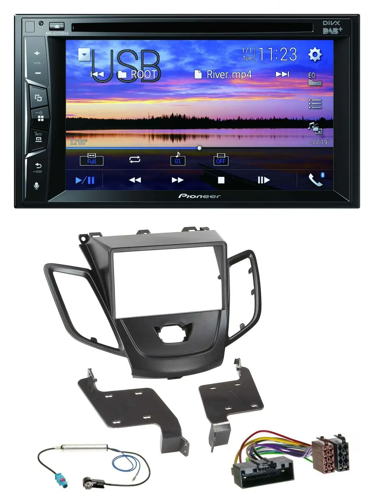 Pioneer Bluetooth 2DIN USB DVD DAB MP3 Autoradio für Ford Fiesta 10-17 schwarz