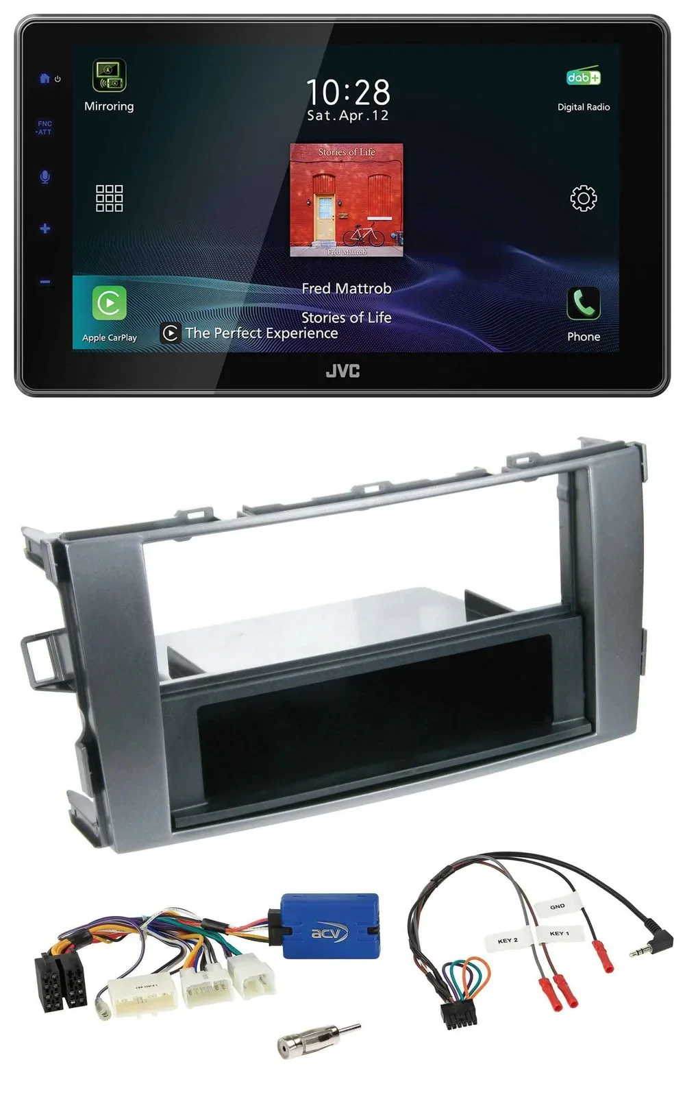 Автомагнитола JVC DAB Bluetooth USB для Toyota Auris 2011–2012 антрацит-серый