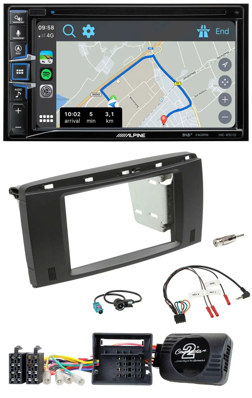 Alpine DAB TMC Bluetooth 2DIN USB Lenkrad Navigation für Mercedes R-Klasse 2006-