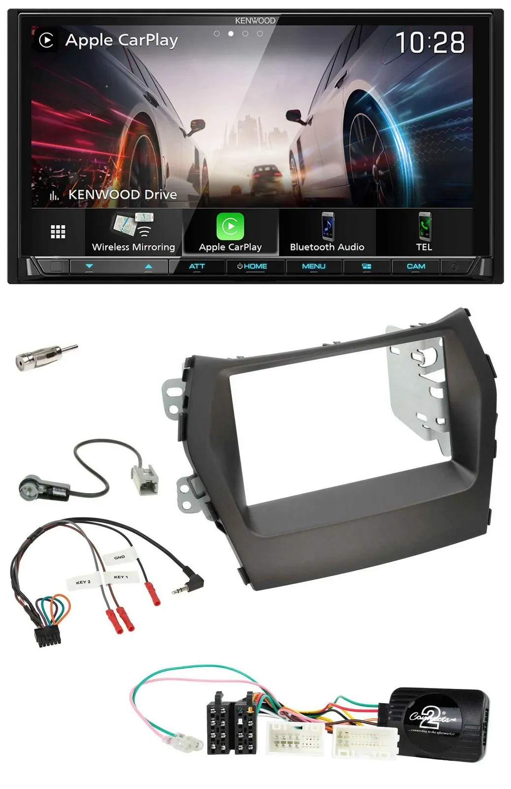 Kenwood Lenkrad 2DIN USB DAB Bluetooth Autoradio für Hyundai Santa Fe ab 2012 oh