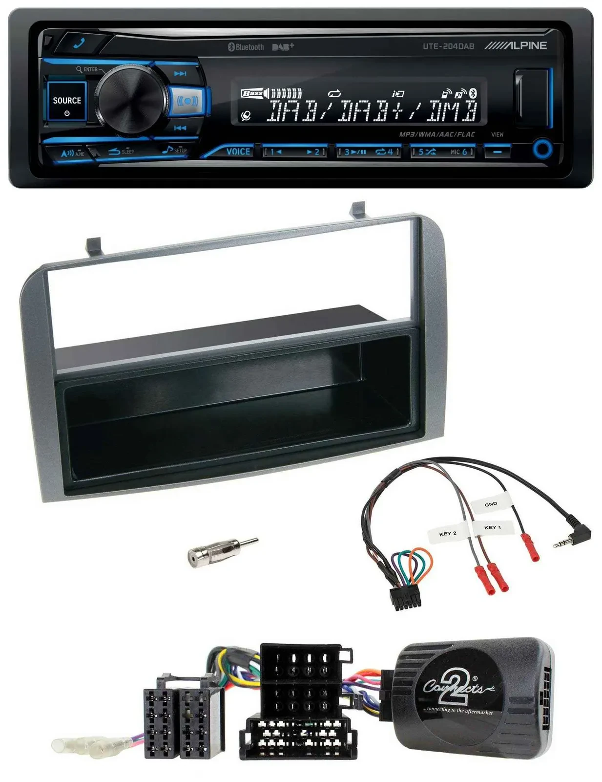 Alpine USB Bluetooth DAB Lenkrad Autoradio für Alfa 147 GT 07-10 anthrazit Ablag