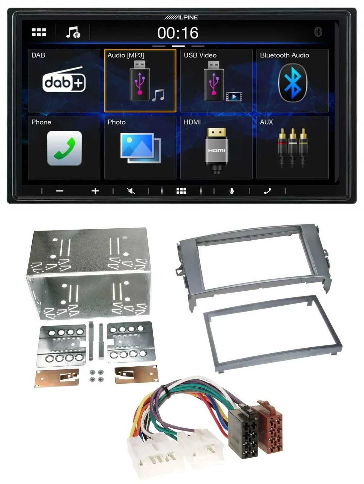 Alpine Bluetooth 2DIN MP3 DAB USB Autoradio für Toyota Auris 07-12 anthrazit-gra