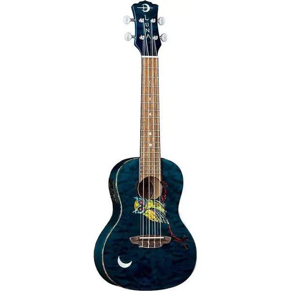 Укулеле Luna Guitars Owl Quilt Top Concert Acoustic-Electric Ukulele Transparent Blue