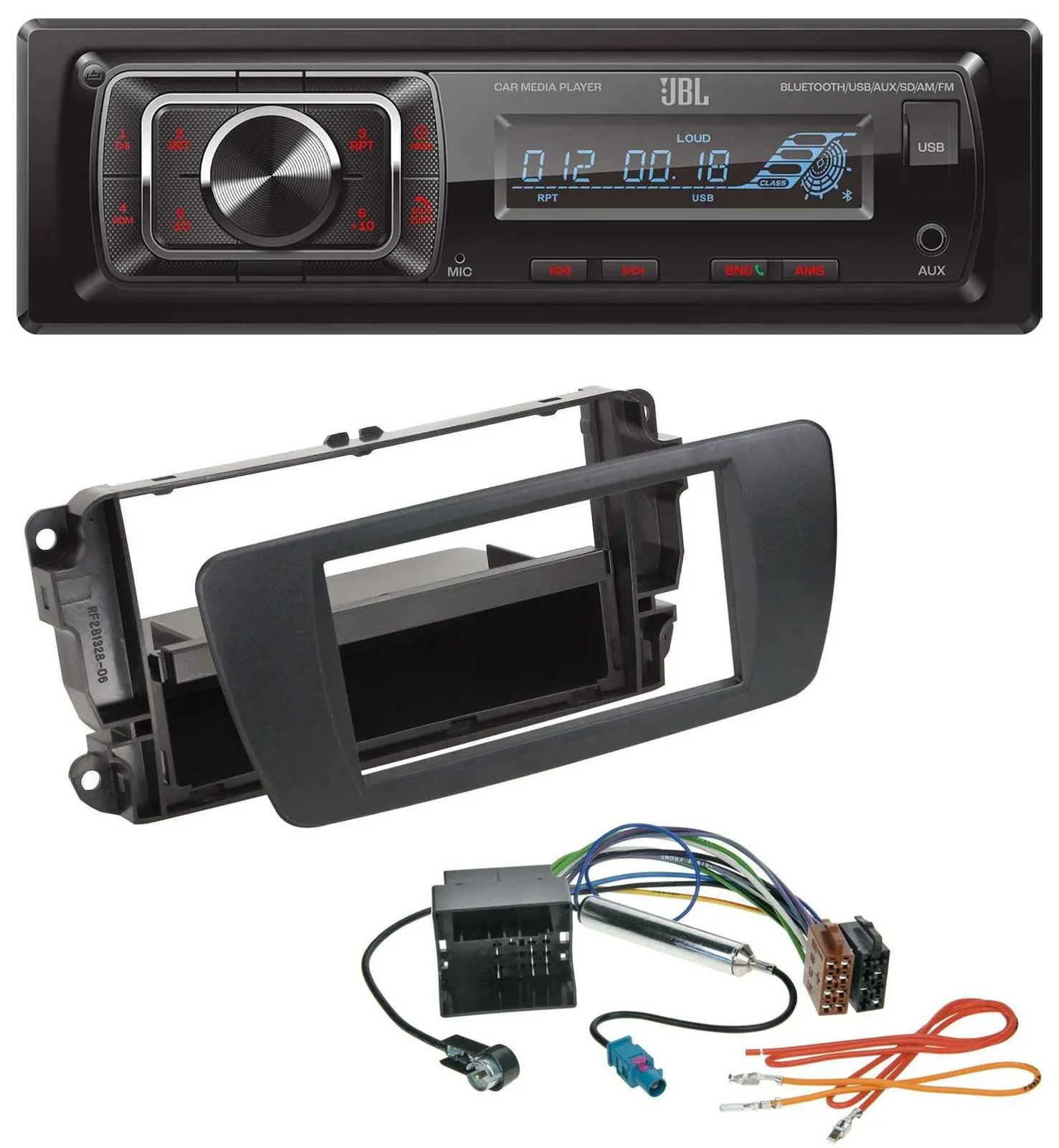 JBL SD AUX MP3 USB Bluetooth Autoradio für Seat Ibiza 6J ab 08 nitschwarz AN1