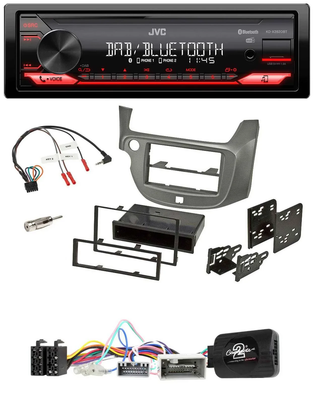 Автомагнитола для Honda Jazz (с 2014) JVC Bluetooth USB DAB серебристая