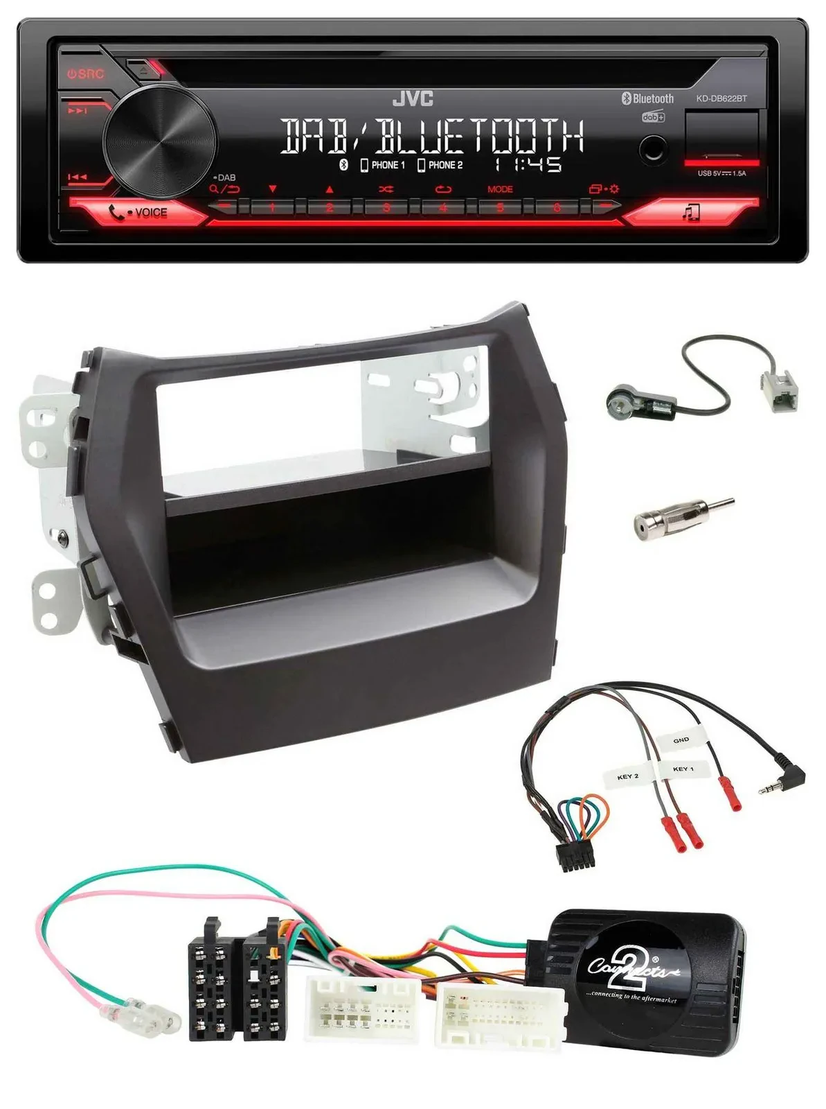 JVC CD DAB USB Bluetooth Lenkrad Autoradio für Hyundai Santa Fe ab 2012 schwarz