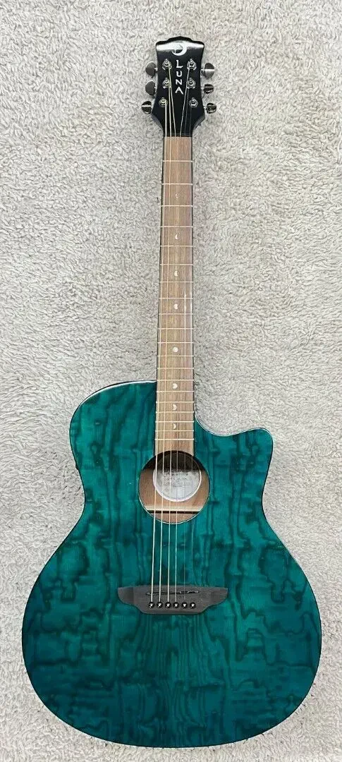 Luna GYP E QA TEAL Gypsy Teal Grand Concert Size Acoustic Electric Guitar