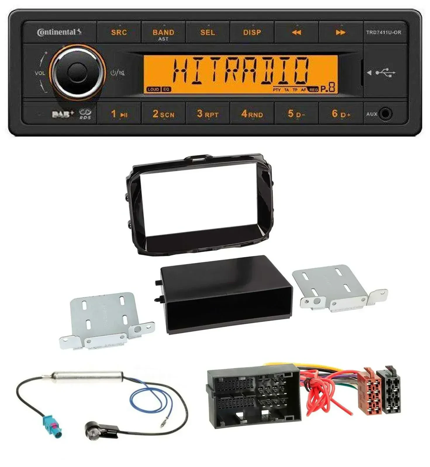Автомагнитола Continental 1-DIN DAB MP3 AUX USB для Alfa Romeo Giulietta (52-pin, с 2013 года) черный глянец