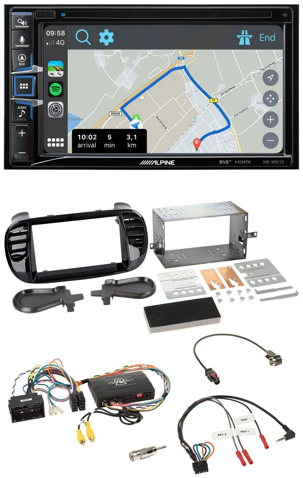 Alpine DAB TMC Bluetooth 2DIN USB Lenkrad Navigation für Fiat 500 2014-2015 schw