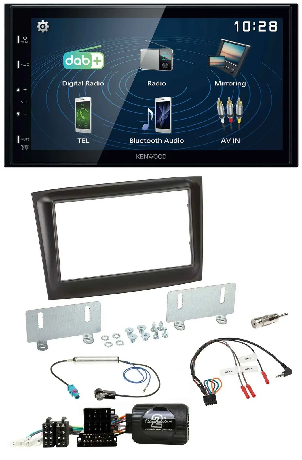 Kenwood 2DIN Bluetooth Lenkrad USB DAB Autoradio für Fiat Doblo ISO Can-Bus ab 1