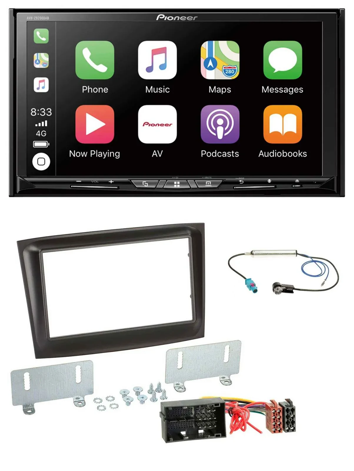 Автомагнитола Pioneer 2DIN MP3 USB DAB DVD Bluetooth для Fiat Doblo (с 2015), черная