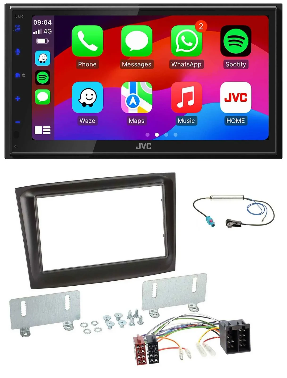 Автомагнитола для Fiat Doblo JVC 2-DIN Bluetooth, USB, MP3, DAB, черный