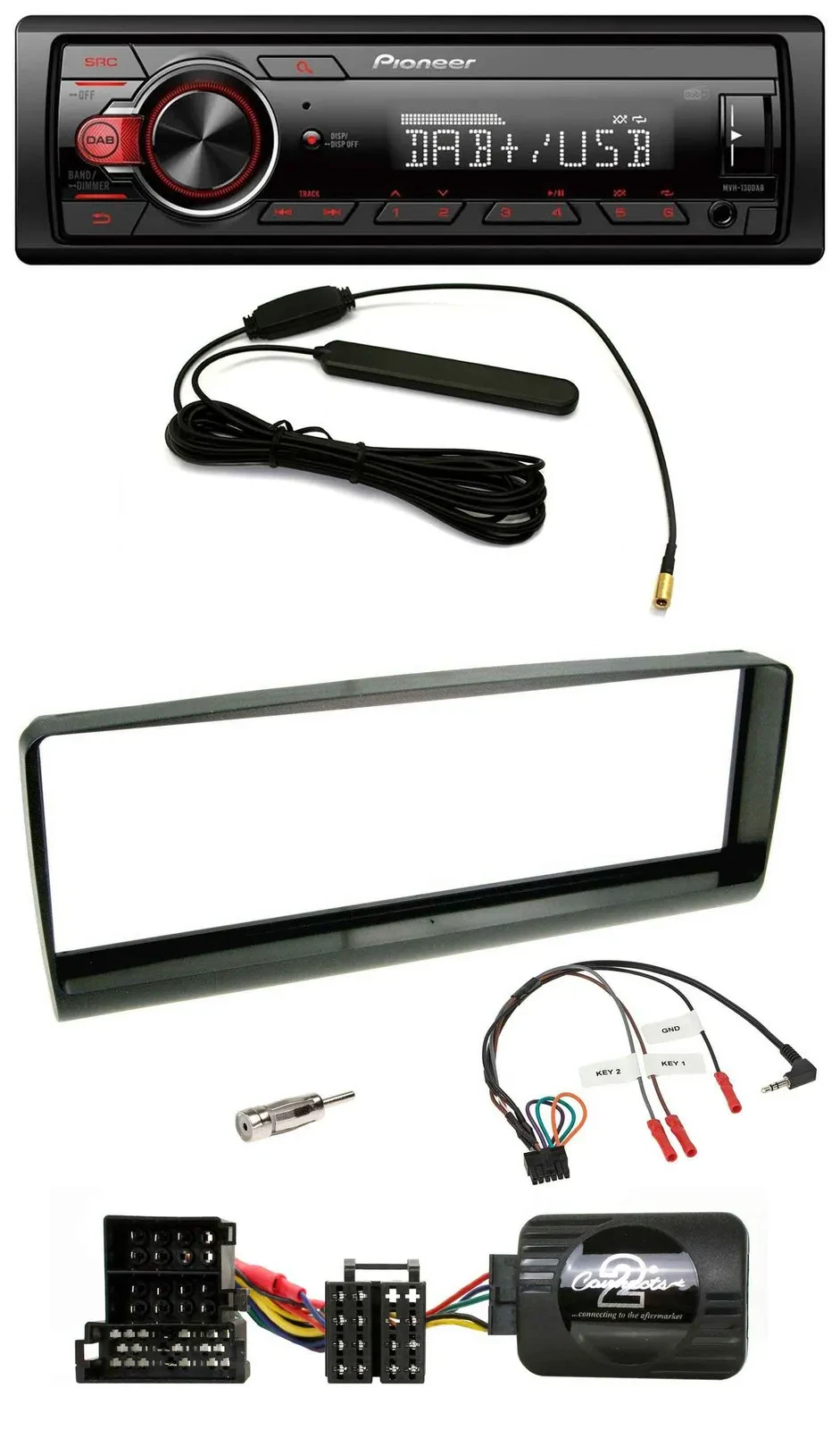 Автомагнитола для Alfa Romeo 156 (2000–2001) Pioneer 1-DIN, USB, MP3, DAB, черный, совместима с кнопками на руле