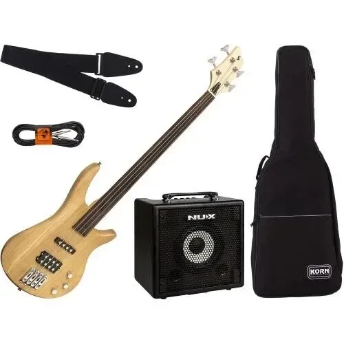 Бас-гитара Stagg SBF-40 NAT FL fretless натуральный (набор) с усилителем NUX Mighty Bass 50BT, чехлом, ремнём и кабелем