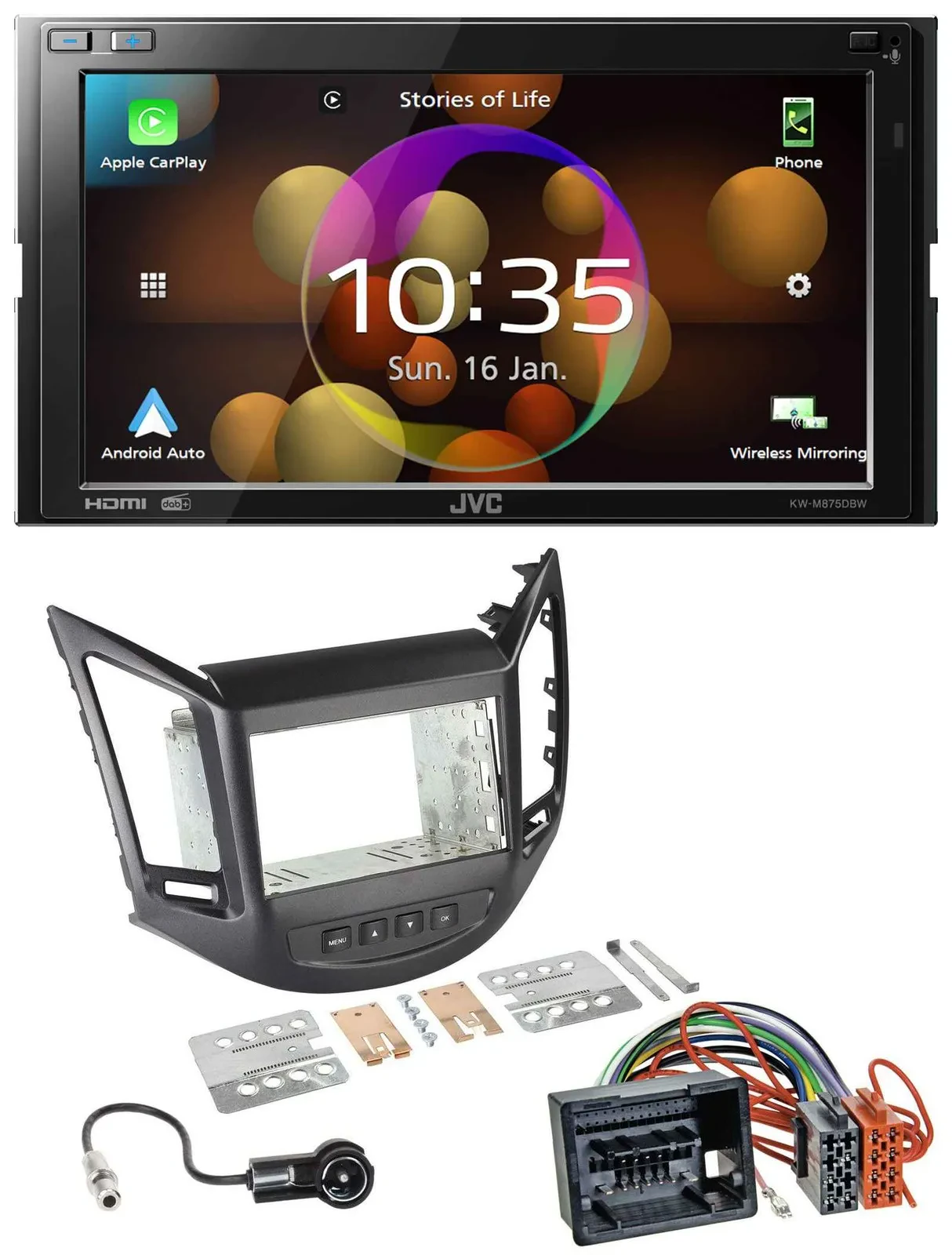 JVC DAB MP3 2DIN Bluetooth USB Autoradio für Chevrolet Orlando KL1Y/KL1YN ab 10