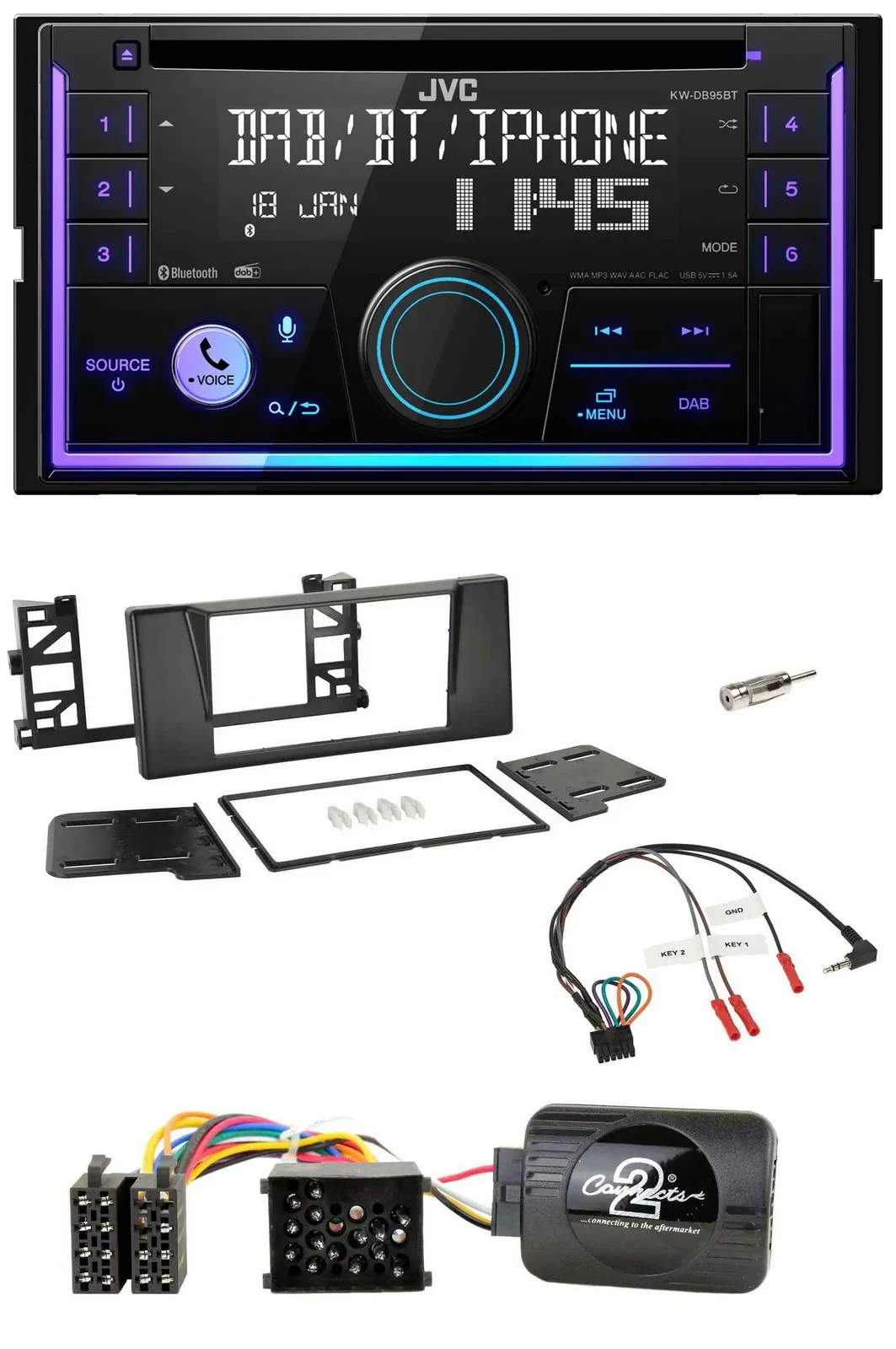 JVC Lenkrad USB 2DIN DAB Bluetooth CD Autoradio für BMW 5er E39 96-04 Aktivsyste