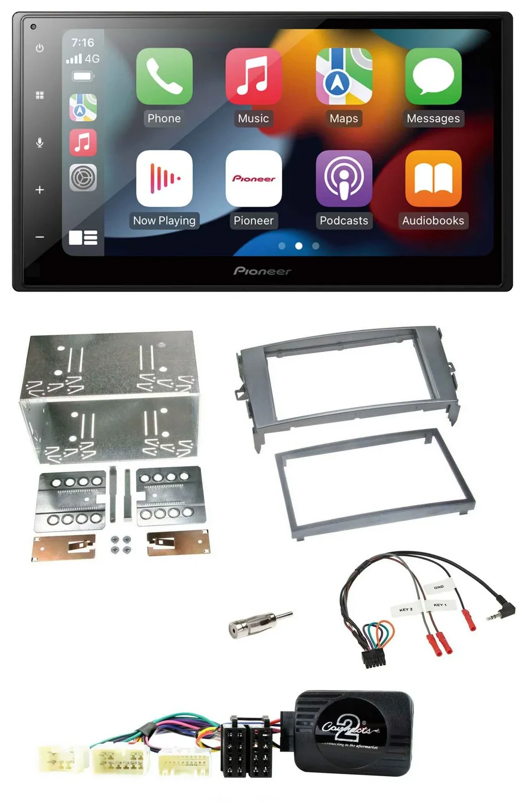 Автомагнитола для Toyota Auris 2007–2011 Pioneer 2DIN, DAB, Bluetooth, USB, поддержка кнопок на руле, цвет антрацит