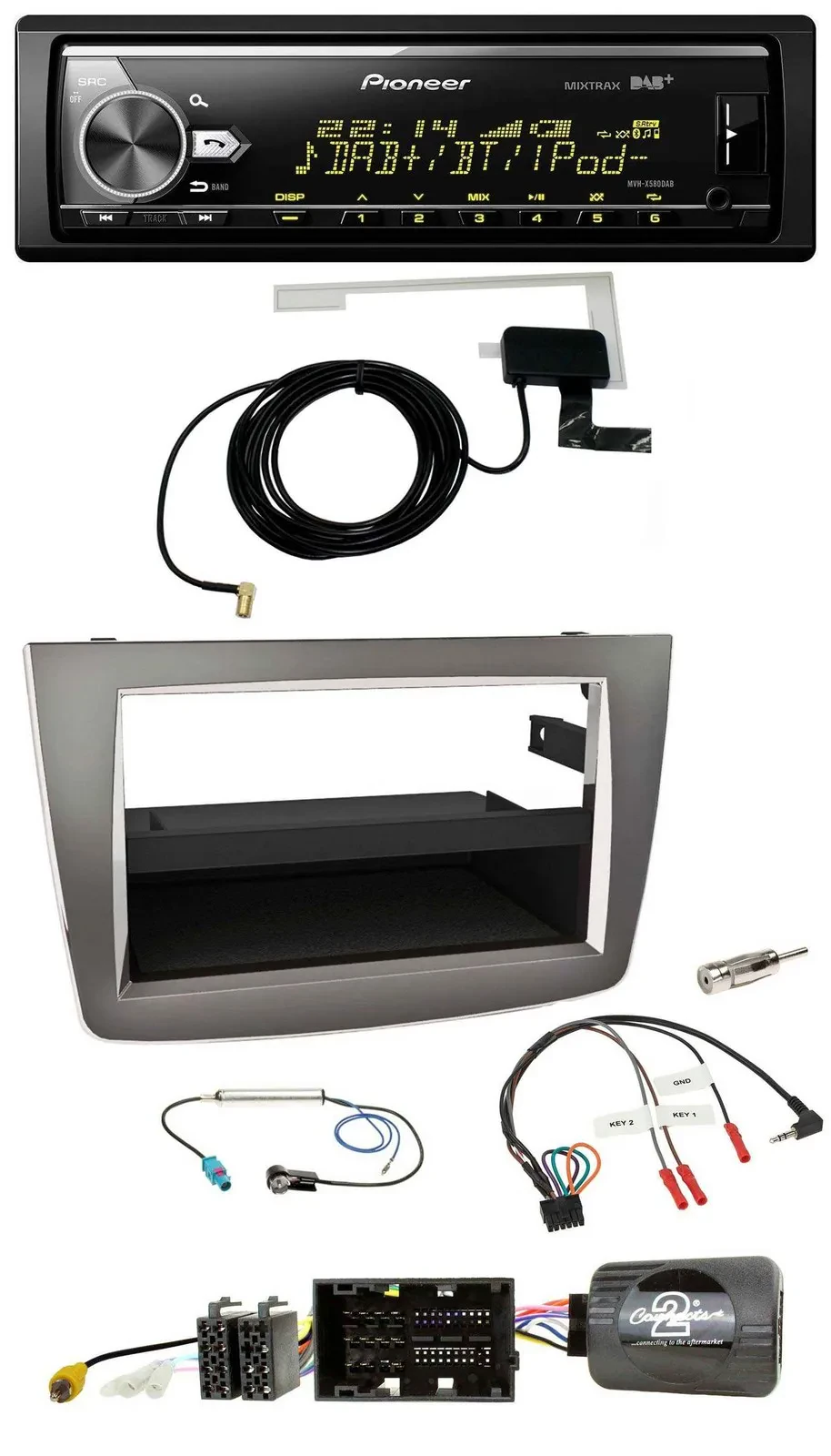 Автомагнитола Pioneer для Alfa Romeo MiTo (2014–2018), Bluetooth, DAB, USB, поддержка кнопок на руле, серебристая