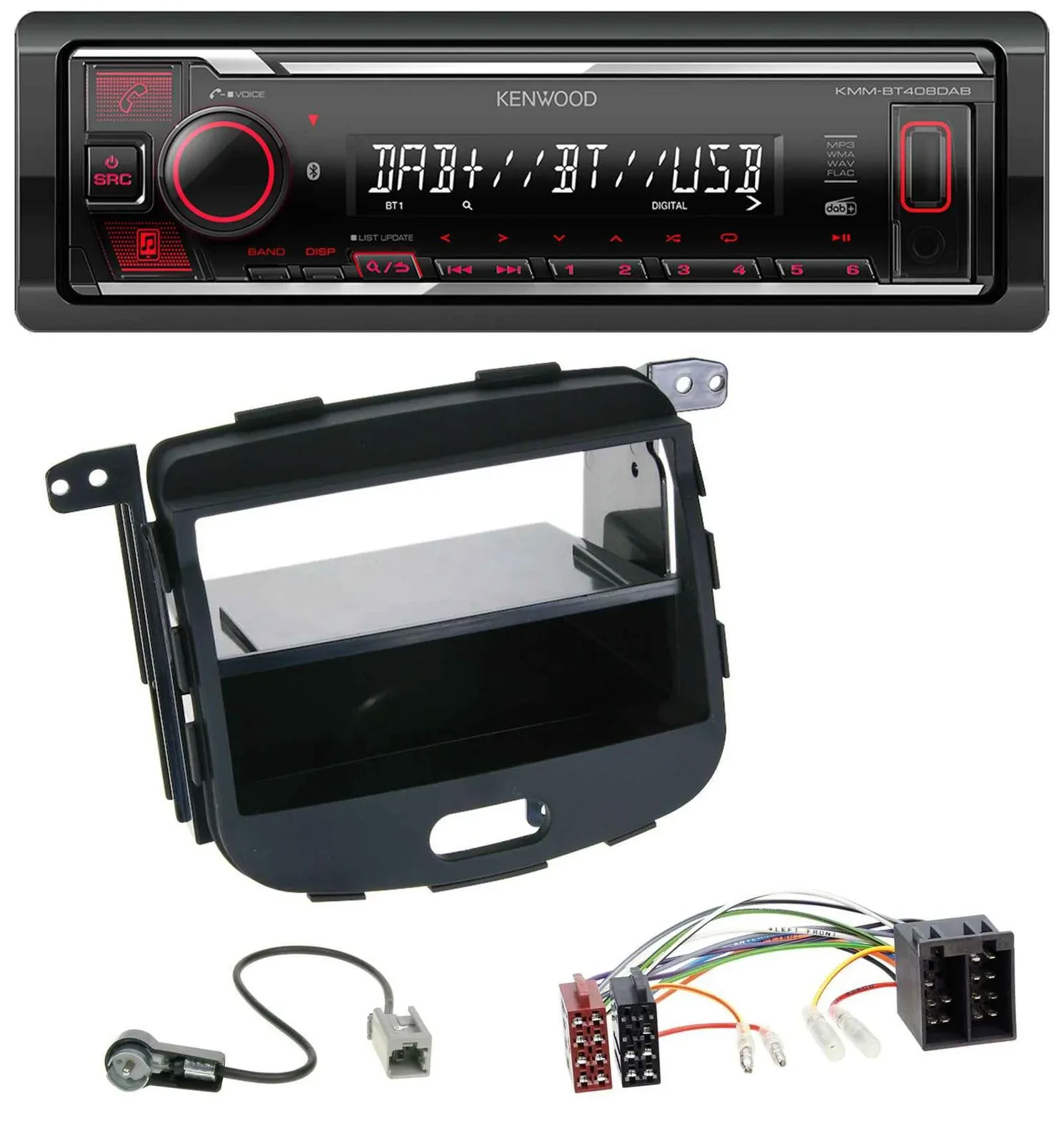 Автомагнитола Kenwood MP3, Bluetooth, USB, DAB для Hyundai i10 (2008–2013) с резиновым покрытием