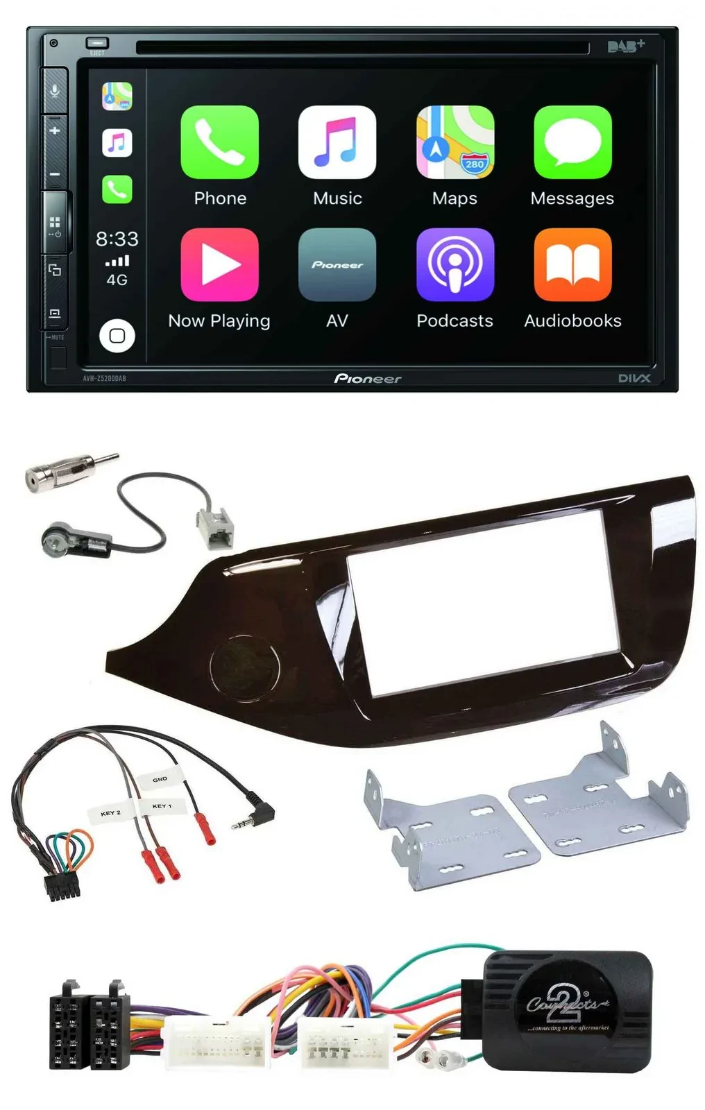 Pioneer DVD 2DIN Lenkrad DAB Bluetooth USB Autoradio für Kia Ceed ab 2012 glänze