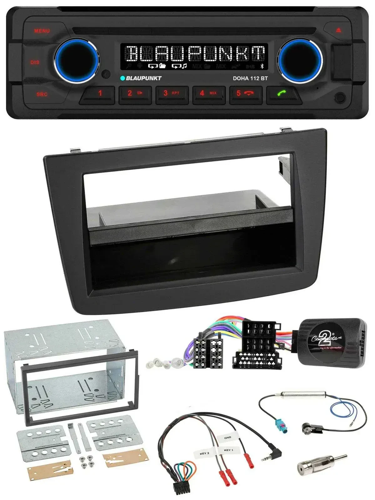 Автомагнитола Blaupunkt CD/MP3, Bluetooth, USB для Alfa Romeo Mito 2008–2014, чёрная
